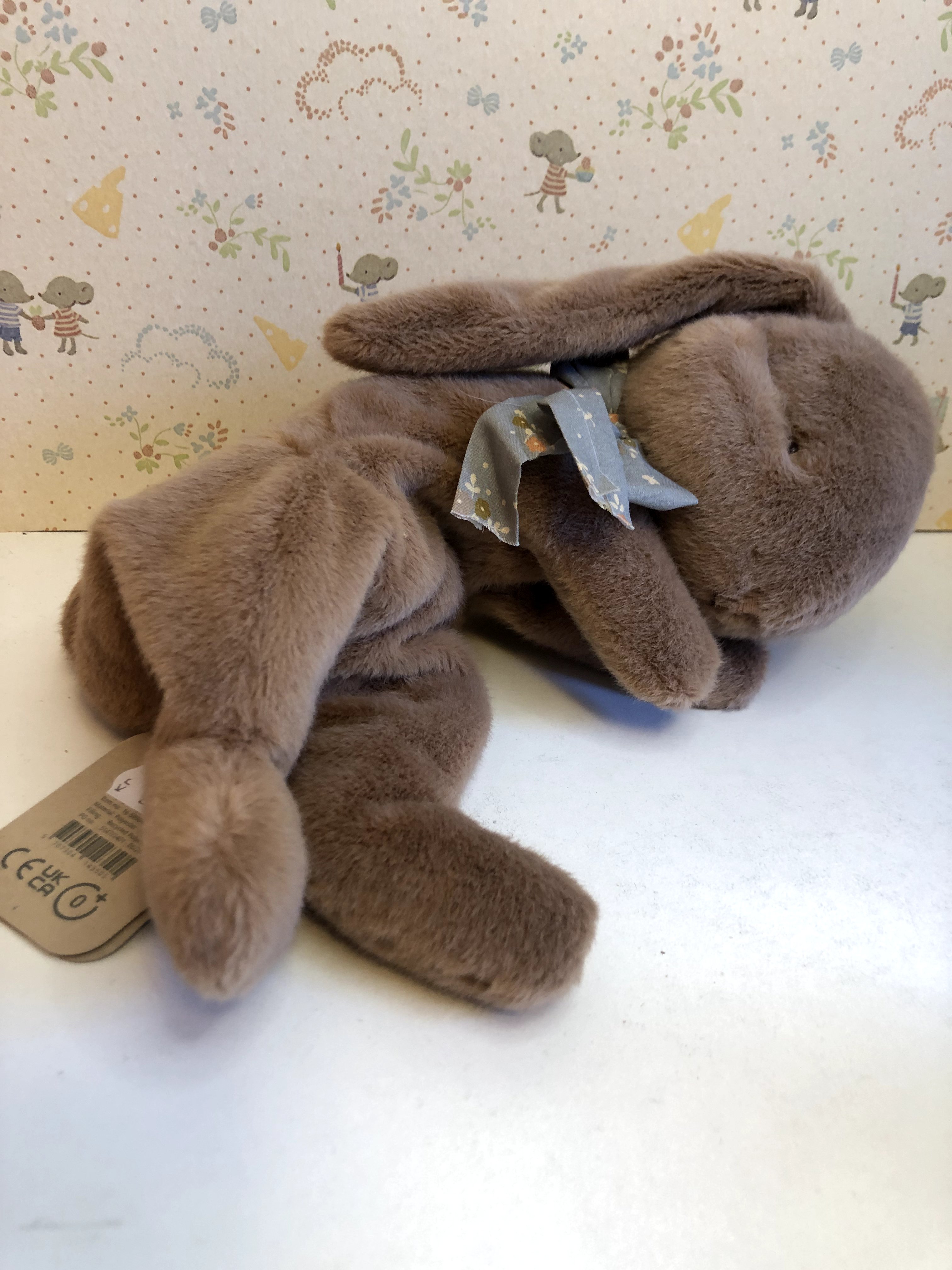 Sleeping bunny plush soft brown small